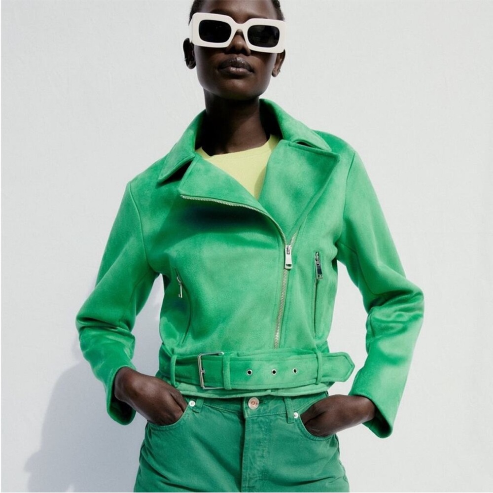 Zara Green suede moto Jacket S
